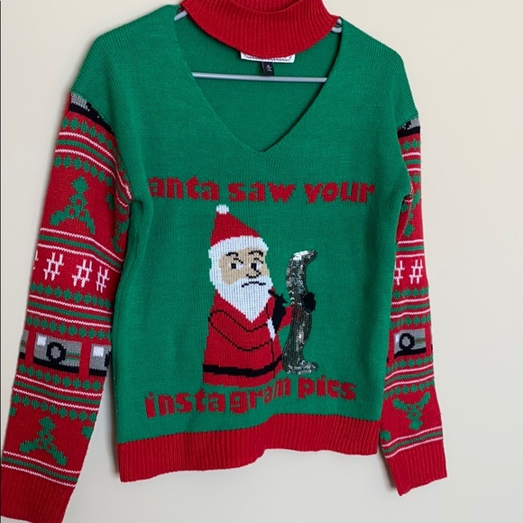 Santa Saw Your Instagram Pics Christmas Sweater - Picture 3 of 9